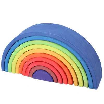 Gewölbter stapelnder PastellHolzklotz des Regenbogen-12pcs stellte 38.5cm ein