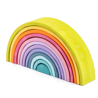 Gewölbter stapelnder PastellHolzklotz des Regenbogen-12pcs stellte 38.5cm ein