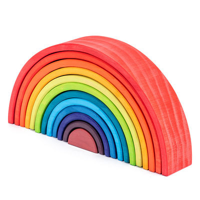 Gewölbter stapelnder PastellHolzklotz des Regenbogen-12pcs stellte 38.5cm ein