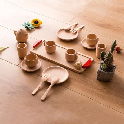 Geschirr der Topf Teatime-hölzernes Spiel-Topf-und Wannen-Kindiso9001