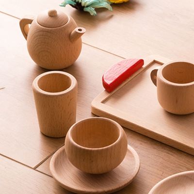 Geschirr der Topf Teatime-hölzernes Spiel-Topf-und Wannen-Kindiso9001