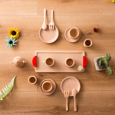 Geschirr der Topf Teatime-hölzernes Spiel-Topf-und Wannen-Kindiso9001