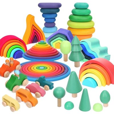 Montessori-Wellen-Forest Stacker Tower Rainbow Toy-Stapler