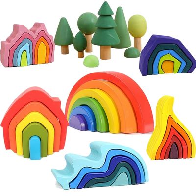 Montessori-Wellen-Forest Stacker Tower Rainbow Toy-Stapler