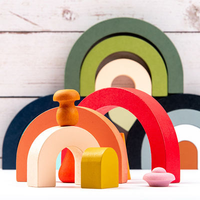 Gebäude-hölzerner Regenbogen-Stapler-hölzerner stapelnder Regenbogen-Pastell 3D Jenga