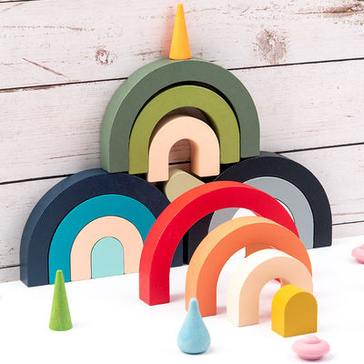 Gebäude-hölzerner Regenbogen-Stapler-hölzerner stapelnder Regenbogen-Pastell 3D Jenga