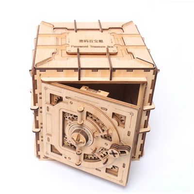Spielt nordisches Holzklotz-Puzzlespiel INS den hölzernen mechanischen Kasten des Puzzlespiel-3d