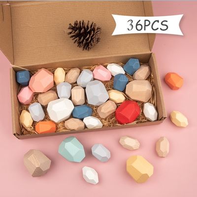 Steine balancieren die Zahl-Holzklötze, die für Kleinkinder 36pcs eingestellt werden