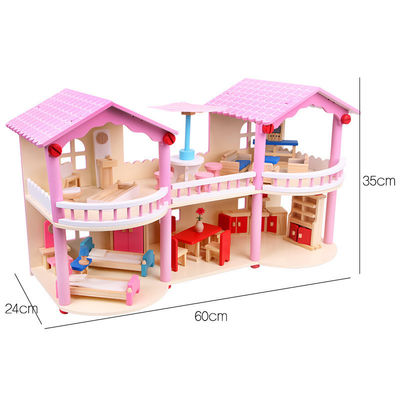 24cm rosa Mini Wooden Doll House Toys traditionelles gefärbt