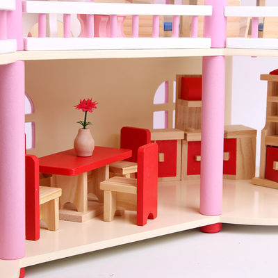 24cm rosa Mini Wooden Doll House Toys traditionelles gefärbt