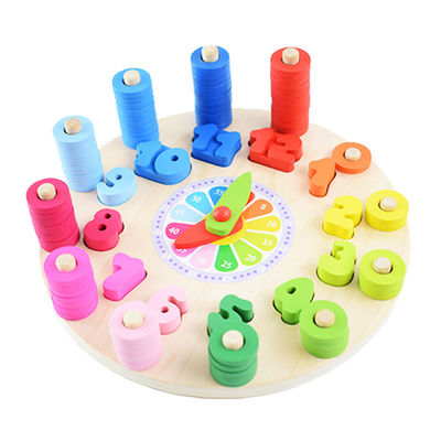 Geometrie-Uhr-hölzernes Puzzlespiel nummeriert Montessori, der Spielzeug zählt