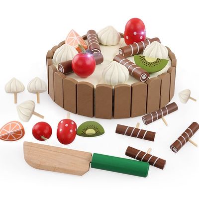 Hölzerne Frucht des Kuchen-11cm, die gesetzte hackende Kinderrollen-Spiel-Spielwaren schneidet