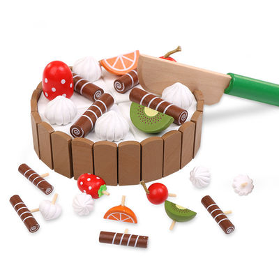 Hölzerne Frucht des Kuchen-11cm, die gesetzte hackende Kinderrollen-Spiel-Spielwaren schneidet