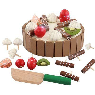 Hölzerne Frucht des Kuchen-11cm, die gesetzte hackende Kinderrollen-Spiel-Spielwaren schneidet