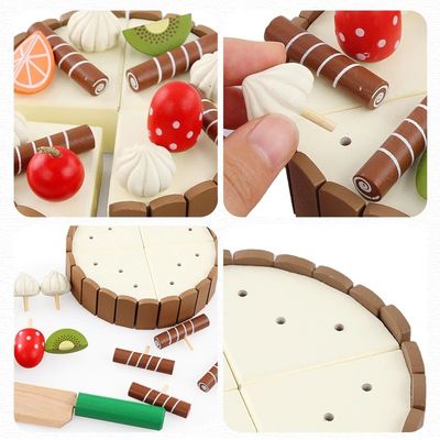 Hölzerne Frucht des Kuchen-11cm, die gesetzte hackende Kinderrollen-Spiel-Spielwaren schneidet