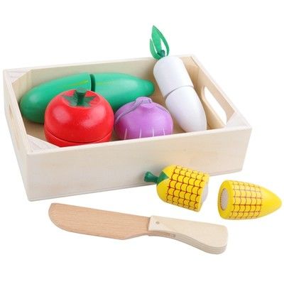 4.5cm stellte hölzerner Frucht-Ausschnitt Gemüse-Küchen-Rollen-Spiel-Satz ein