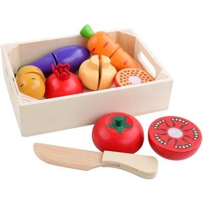 4.5cm stellte hölzerner Frucht-Ausschnitt Gemüse-Küchen-Rollen-Spiel-Satz ein