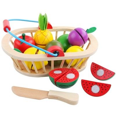 4.5cm stellte hölzerner Frucht-Ausschnitt Gemüse-Küchen-Rollen-Spiel-Satz ein