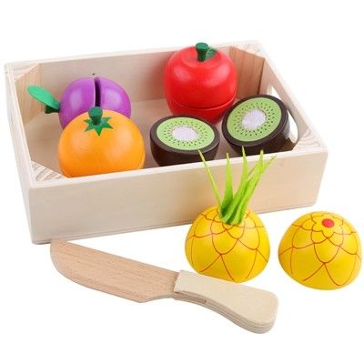4.5cm stellte hölzerner Frucht-Ausschnitt Gemüse-Küchen-Rollen-Spiel-Satz ein