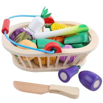 4.5cm stellte hölzerner Frucht-Ausschnitt Gemüse-Küchen-Rollen-Spiel-Satz ein