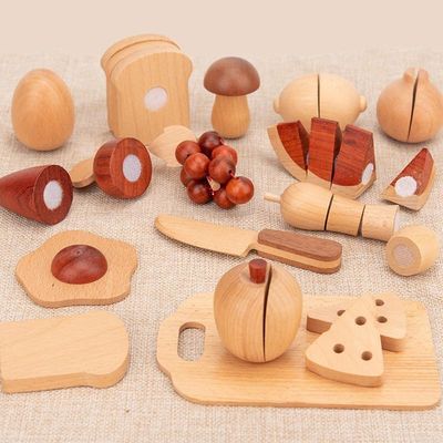 Natürlicher 5.5cm hölzerne Obst- und GemüseRollen-Spiel-Nahrungsmittelsatz