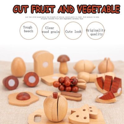 Natürlicher 5.5cm hölzerne Obst- und GemüseRollen-Spiel-Nahrungsmittelsatz