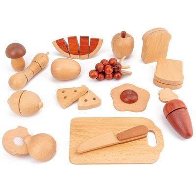 Natürlicher 5.5cm hölzerne Obst- und GemüseRollen-Spiel-Nahrungsmittelsatz