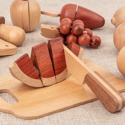 Natürlicher 5.5cm hölzerne Obst- und GemüseRollen-Spiel-Nahrungsmittelsatz