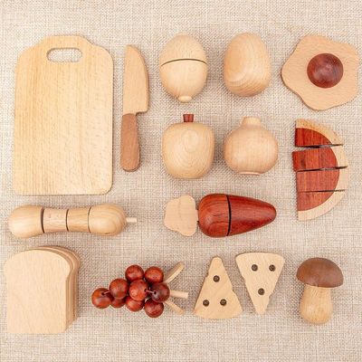 Natürlicher 5.5cm hölzerne Obst- und GemüseRollen-Spiel-Nahrungsmittelsatz