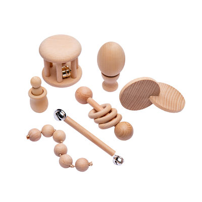 Grafik rattert 7Pc hölzernes Teether für Baby-hölzernen Beißring