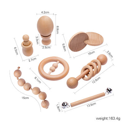 Grafik rattert 7Pc hölzernes Teether für Baby-hölzernen Beißring