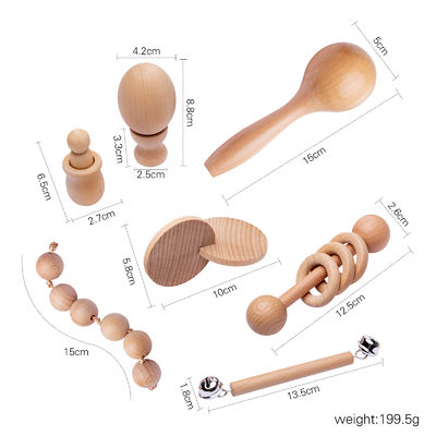 Grafik rattert 7Pc hölzernes Teether für Baby-hölzernen Beißring