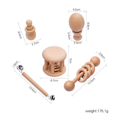 Grafik rattert 7Pc hölzernes Teether für Baby-hölzernen Beißring