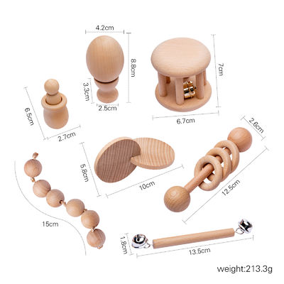 Grafik rattert 7Pc hölzernes Teether für Baby-hölzernen Beißring
