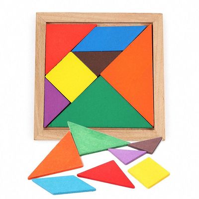 Hölzernes Montessori Baby des Quadrat-11cm spielt 7-teiliges Puzzlen