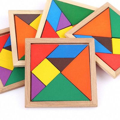 Hölzernes Montessori Baby des Quadrat-11cm spielt 7-teiliges Puzzlen