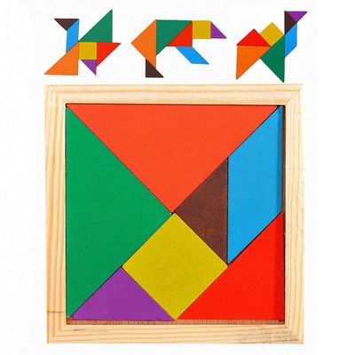 Hölzernes Montessori Baby des Quadrat-11cm spielt 7-teiliges Puzzlen