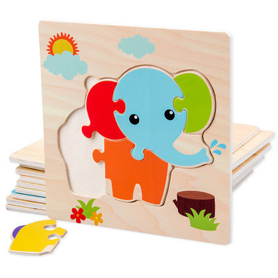 Montessori-Spiele, die Baby Tiere spielt, handeln Kinder 3D hölzernes Karikatur-Erkennen-Puzzlespiel Toy Matching verwirrt