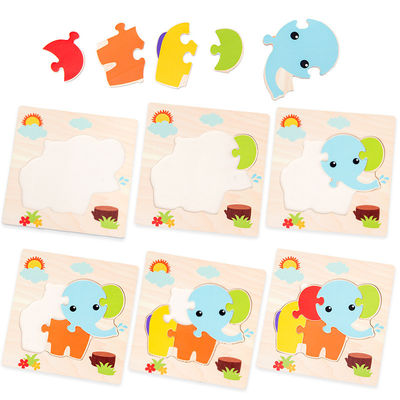Montessori-Spiele, die Baby Tiere spielt, handeln Kinder 3D hölzernes Karikatur-Erkennen-Puzzlespiel Toy Matching verwirrt