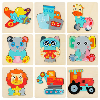 Montessori-Spiele, die Baby Tiere spielt, handeln Kinder 3D hölzernes Karikatur-Erkennen-Puzzlespiel Toy Matching verwirrt