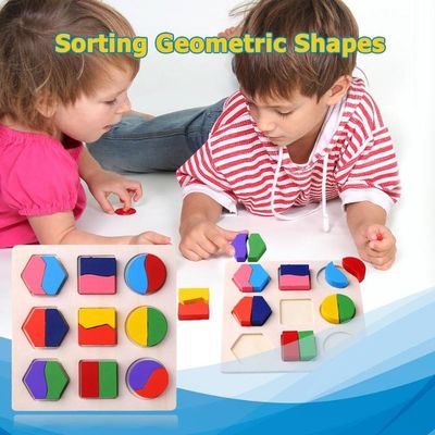 Hölzernes Montessori-Baby sortierend, spielt geometrische Vorschule der Holzklotz-15cm