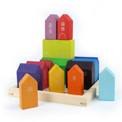 22.5cm Haus-hölzerner Regenbogen-Stapler-hölzerner Geschichten-Regenbogen, der Spielzeug stapelt