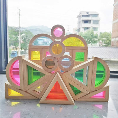 Hölzerner Regenbogen-Stapler-Pastellregenbogen der Kind8.66in, der Spielzeug stapelt
