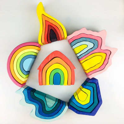 Hölzerne Bausteine Toy Geometric Rainbow Building Blocks Pegdolls