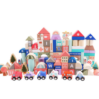 Verkehrs-Stadt-Szenen, die hölzerne Bausteine 115pcs spielen, bauten früh pädagogisches zusammen