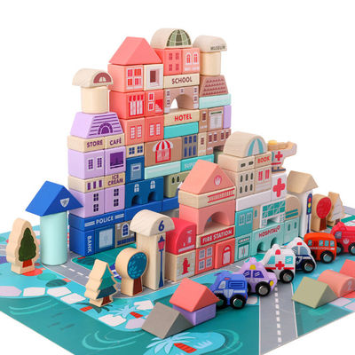 Verkehrs-Stadt-Szenen, die hölzerne Bausteine 115pcs spielen, bauten früh pädagogisches zusammen