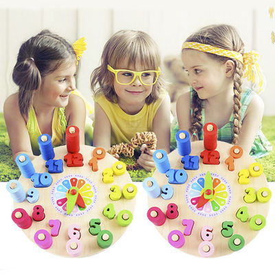 Geometrie-Uhr-hölzernes Puzzlespiel nummeriert Montessori, der Spielzeug zählt