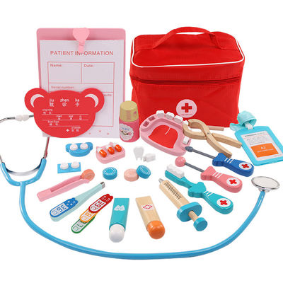 Tragbare Simulation hölzerner Toy Doctor Kit Soems Kinder