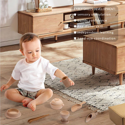 Unisex-Montessori-Buchen-hölzerner Miniaturküchen-Satz