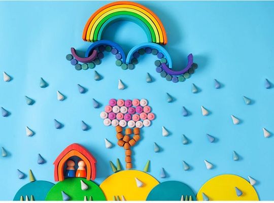 Stapler Montessori des Regenbogen-6pcs pädagogische hölzerne Spielwaren